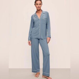 Eberjey Gisele TENCEL Modal Long PJ Set Blue Faded Denim Ivory Blue- Size XL